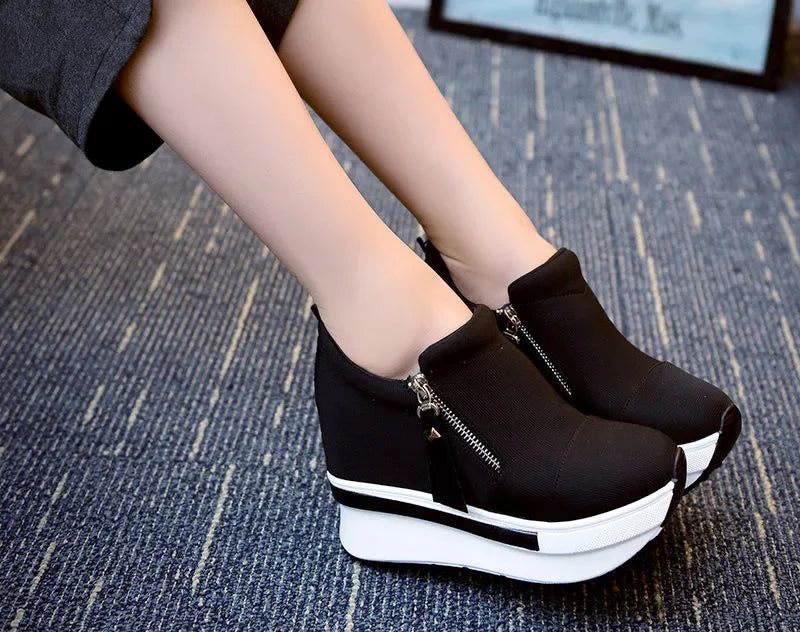 2024 Platform Sneakers Women Red Casual Comfortable Hidden Heel Shoe Black Canvas Shoes Wedge Heels Sneaker Tenis De Mujer