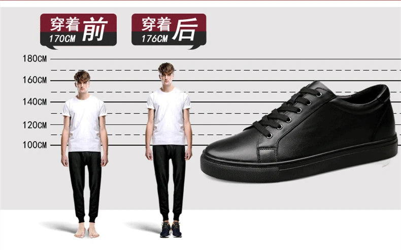 Man Elevator Shoes Height Increase Insoles High Heels Shoes 5-6CM Shoes Tall Shoes White Genuine Leather Shoes Men Sneakers