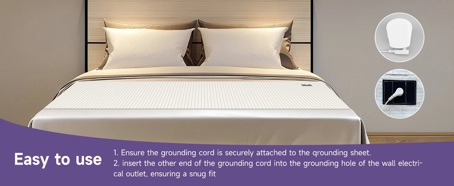 Grounding Bed Sheet 90% Organic Cotton & 10% Pure Silver Fiber Grounding Mat with Grounding Cable Conductive Sheet Earthing Mat