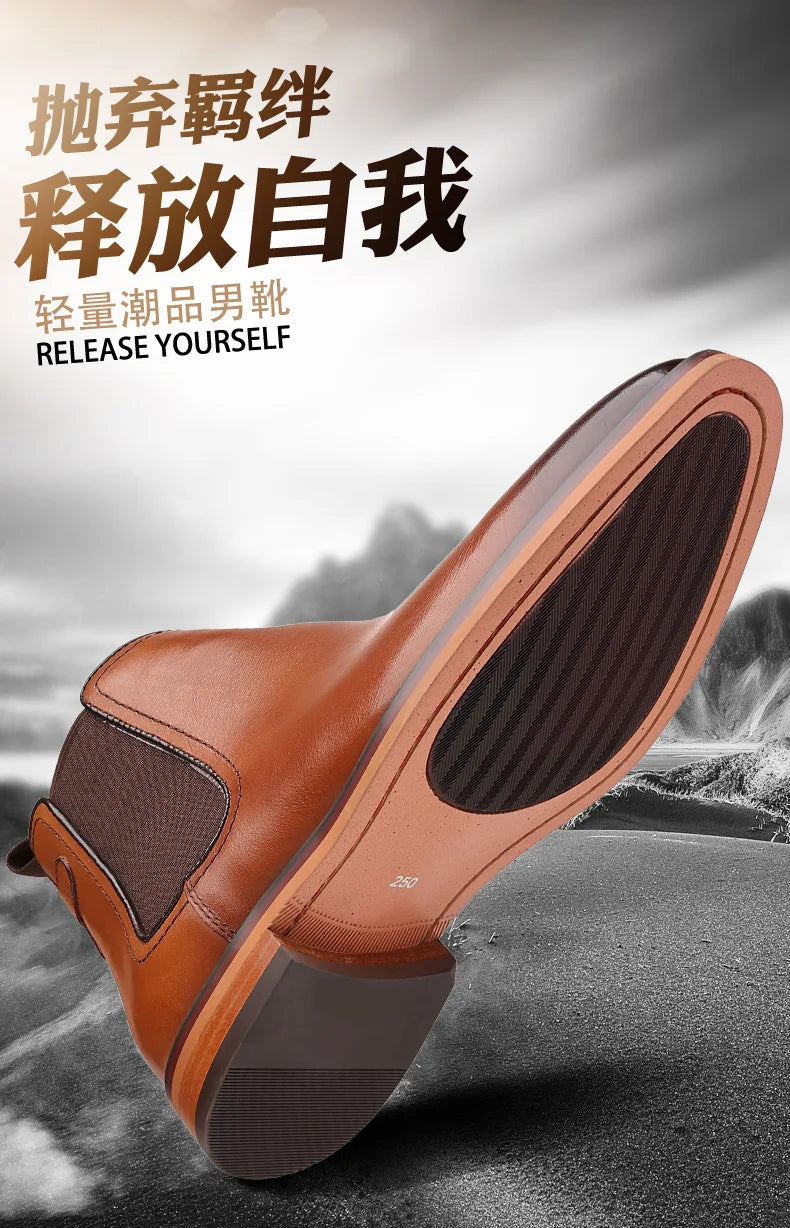 Elegant Men's Chelsea Boots Genuine Cow Leather Handmade Boot Shoes Work Shoes For Formal Dress Wedding Business Party New