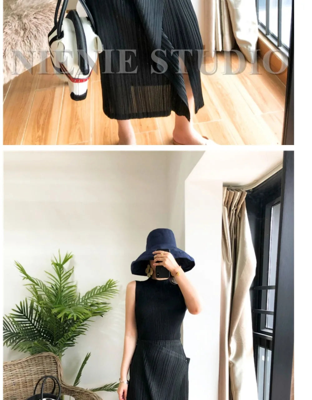 Miyake Pleated Skirt High Waist One Button Stitching Long Asymmetrical Skirt Two Piece Straight Korea Fashion Aesthetic Clothes