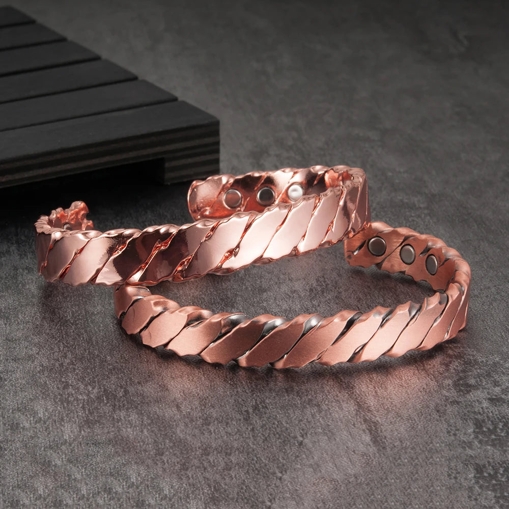 Vinterly Magnetic Copper Bracelet Men Adjustable Open Cuff Therapy Magnetic Bracelets Copper Charms Bracelets Bangles Women Men