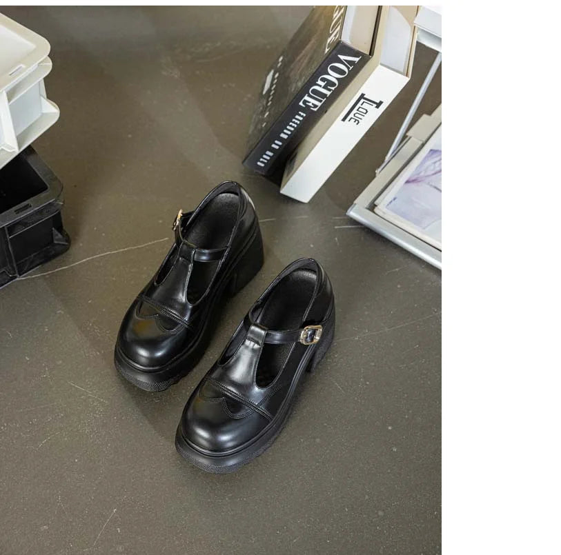 10cm Patent Leather Platform Wedge Flats Summer Chunky Heels Buckle Pumps Spring Synthetic Mary Jane High Brand Shoes