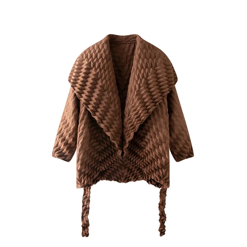 Miyake Pleated Top, Women's Solid Color Short Jacket, Handmade Pleated Versatile Loose Version, Lapel Cardigan, Autumn New Style
