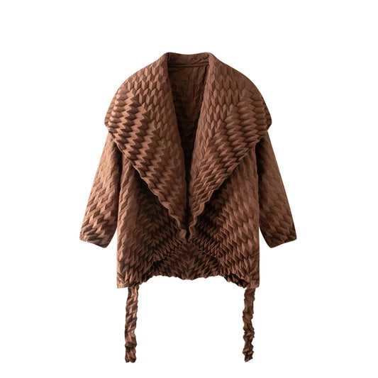 Miyake Pleated Top, Women's Solid Color Short Jacket, Handmade Pleated Versatile Loose Version, Lapel Cardigan, Autumn New Style