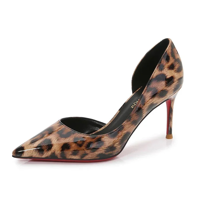 New leopard print high heels for women, slim heels, shallow mouthed French style, sexy and versatile, single shoe size 33-46