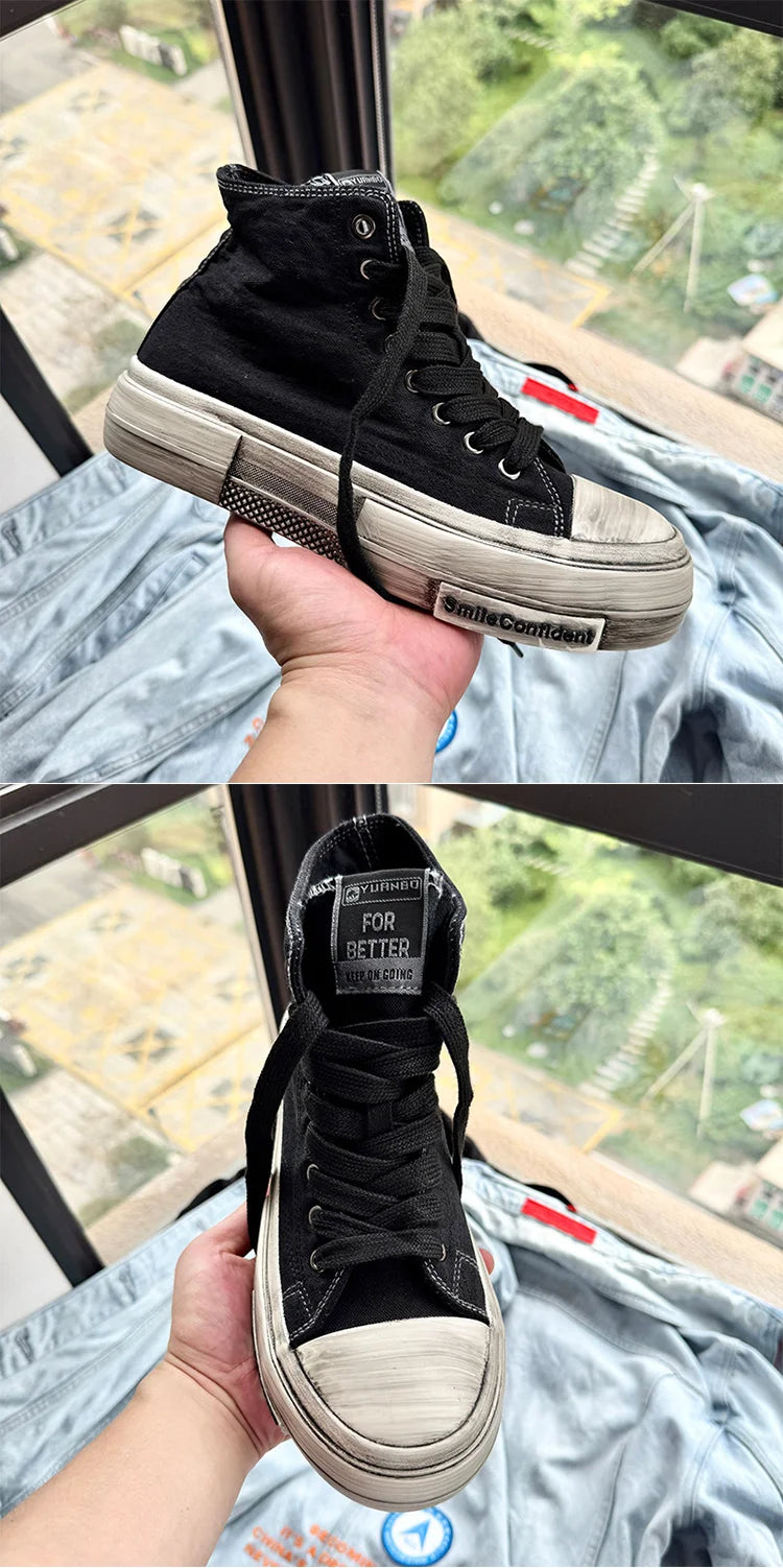 2025 New High Top Canvas Shoes Men Original Platform Men's Vulcanized Shoes Comfort Retro Canvas Sneakers