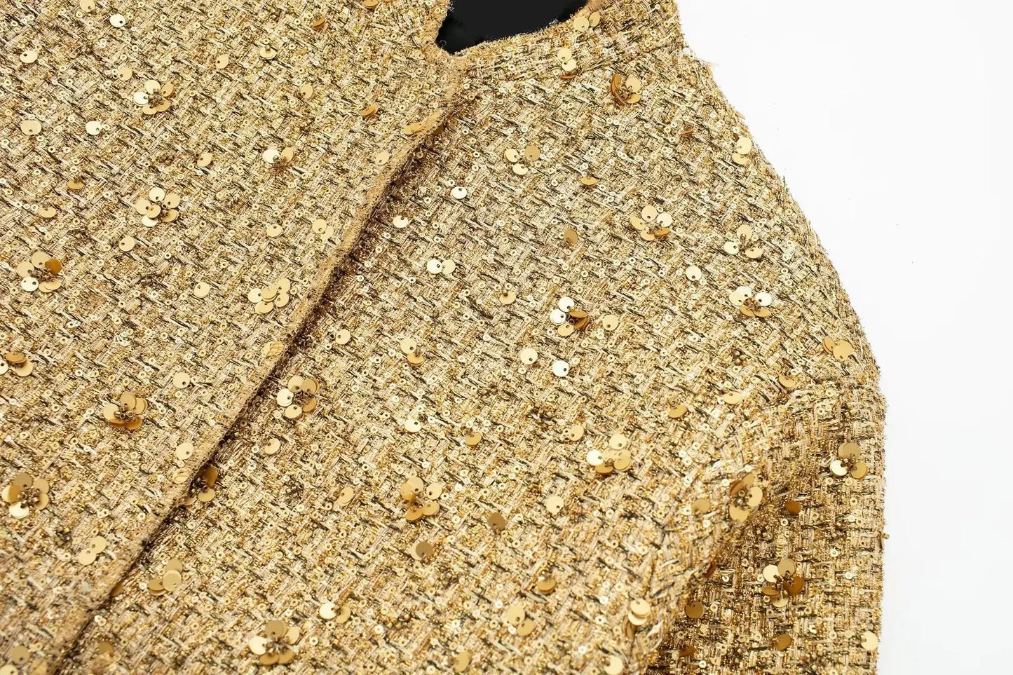 Women's Sequined Bomber Jacket Fall New Round Neck Long Sleeve Pocket Stretch Hem Sequins Jacket Coat Female Chic Outerwear