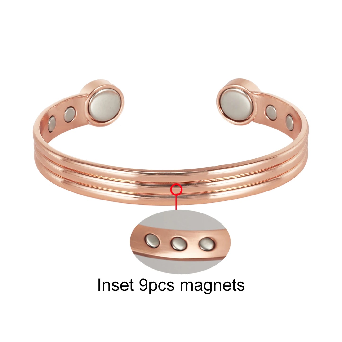 Pure Copper Bracelets for Men Women Adjustable Cuff Stripe Magnetic Bangles Arthritis Health High Magnet Metal Jewelry Resizable