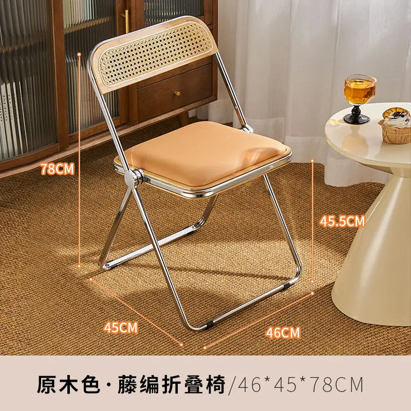 Nordic Rattan Home Comfortable Dining Chair Long Sitting Comfortable Chairs Creative Folding Chair Leisure Retro Backrest Stools