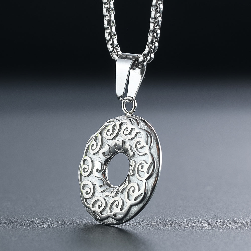 Buddhism Sanskrit Oṃ Six Syllable Mantra Lotus Flower Titanium Steel Pendant Necklace Mascot Amulet Charms Dangle Choker Jewelry