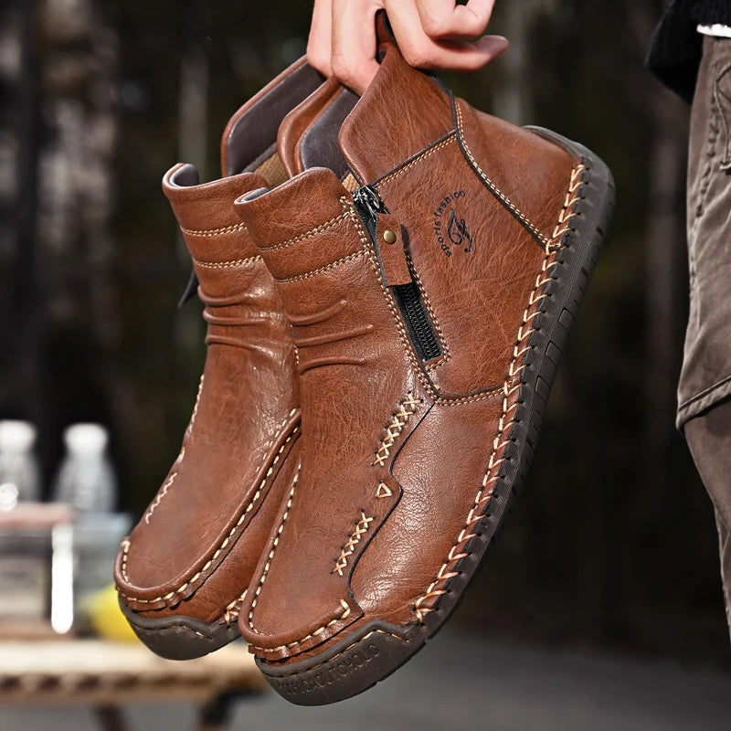 Men's Shoes Genuine Leather Luxury Slip on Shoe Handmade Ankle Boots Comfortable Timeless Winter Fashion Mid Cut Handmade Zipper Shoes