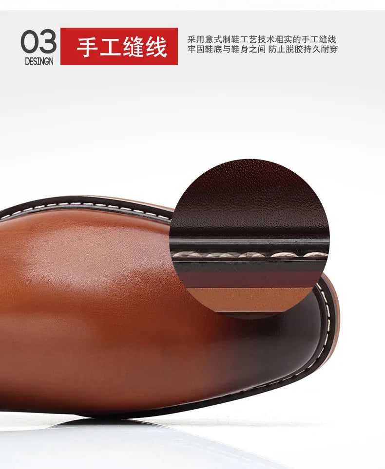 Elegant Men's Chelsea Boots Genuine Cow Leather Handmade Boot Shoes Work Shoes For Formal Dress Wedding Business Party New