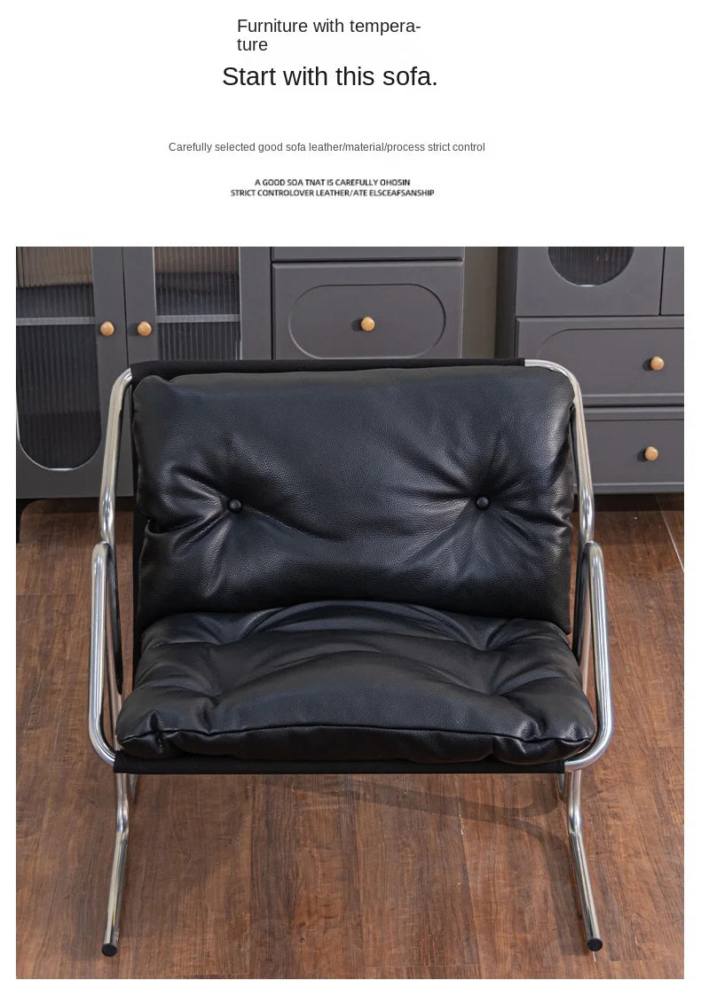Italian Light Luxury Leather Soft Bag Dining Chair Stainless Steel Conference Room Chair Retro Business Negotiation Chair
