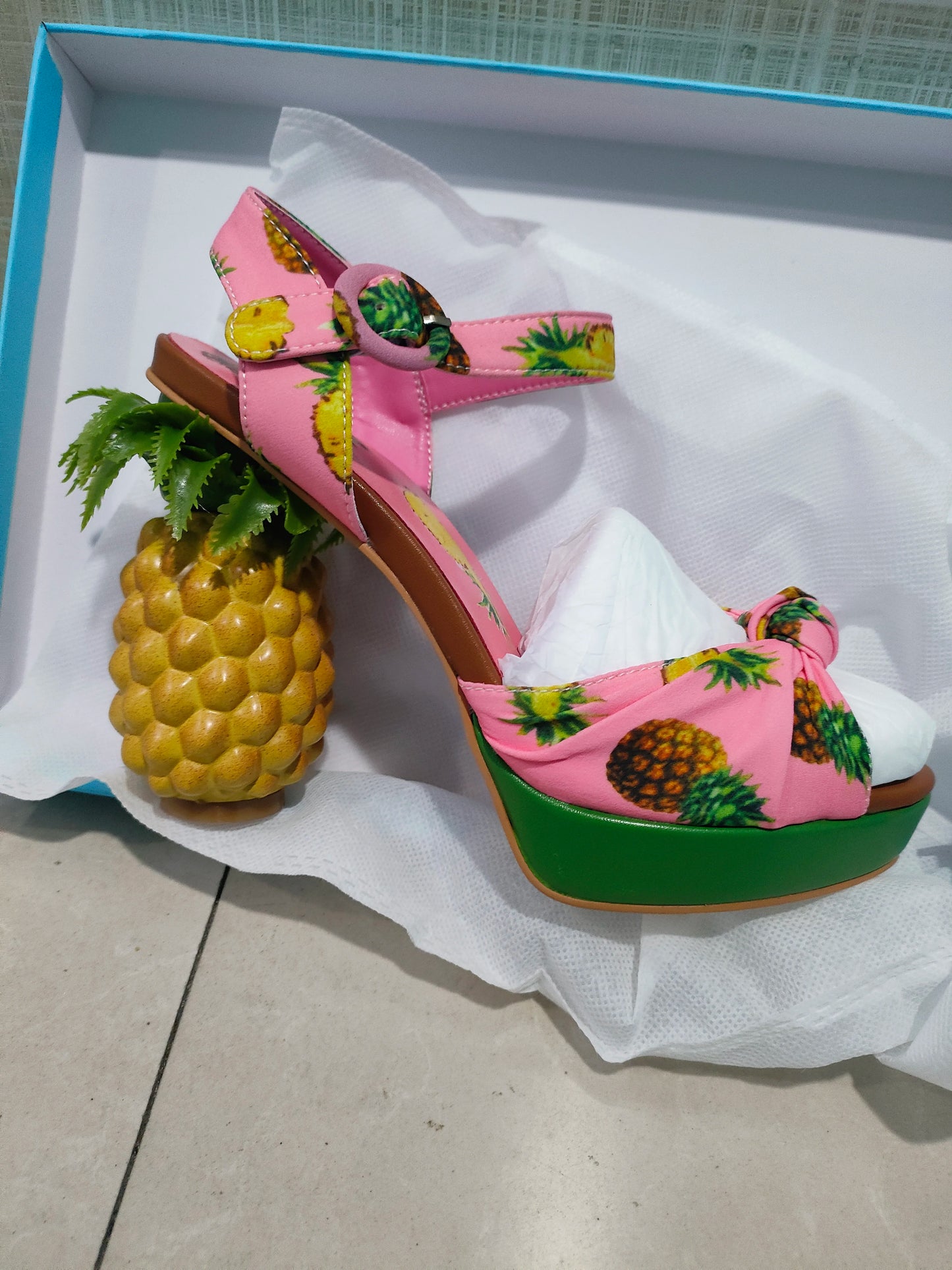 Sweet Lady Pineapple Heels High Heels Women's Thick Bottom Water Platform Printed Fabric Personalized Ultra High Heels Oversize