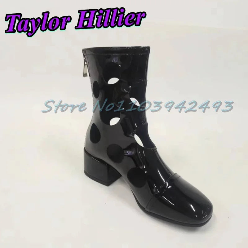 Silver Hollow Heeled Sandals Round Toe Heels Women Designer Luxury Shoes Spring Summer Hole Boots Ankle Short Boots Size Zipper