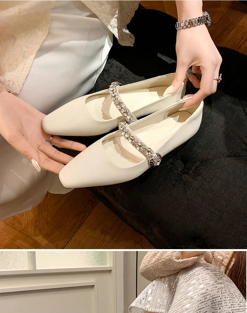 Ods Women Crystal Mules Flats Slippers Designer Sandals 2025 Dress Square-toe Leather Slides Summer Slingback Buckle De Mujer