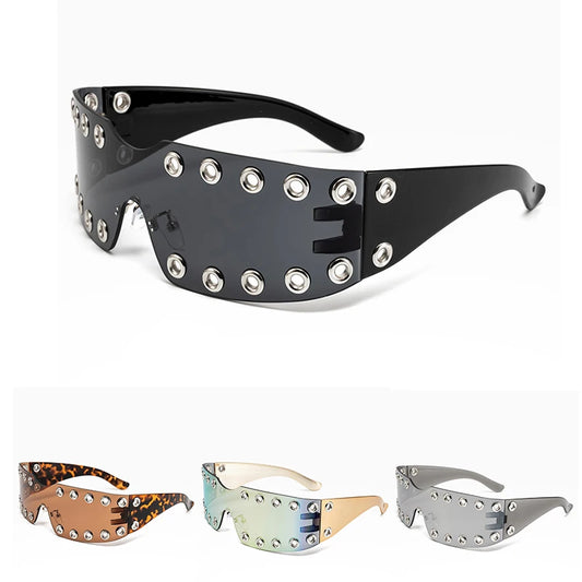 New 2026 Luxury Trendy Diamond Rimless Rhinestone Sunglasses Women Punk Shield Wrap Sun Glasses Vintage One-Piece Shades Goggle