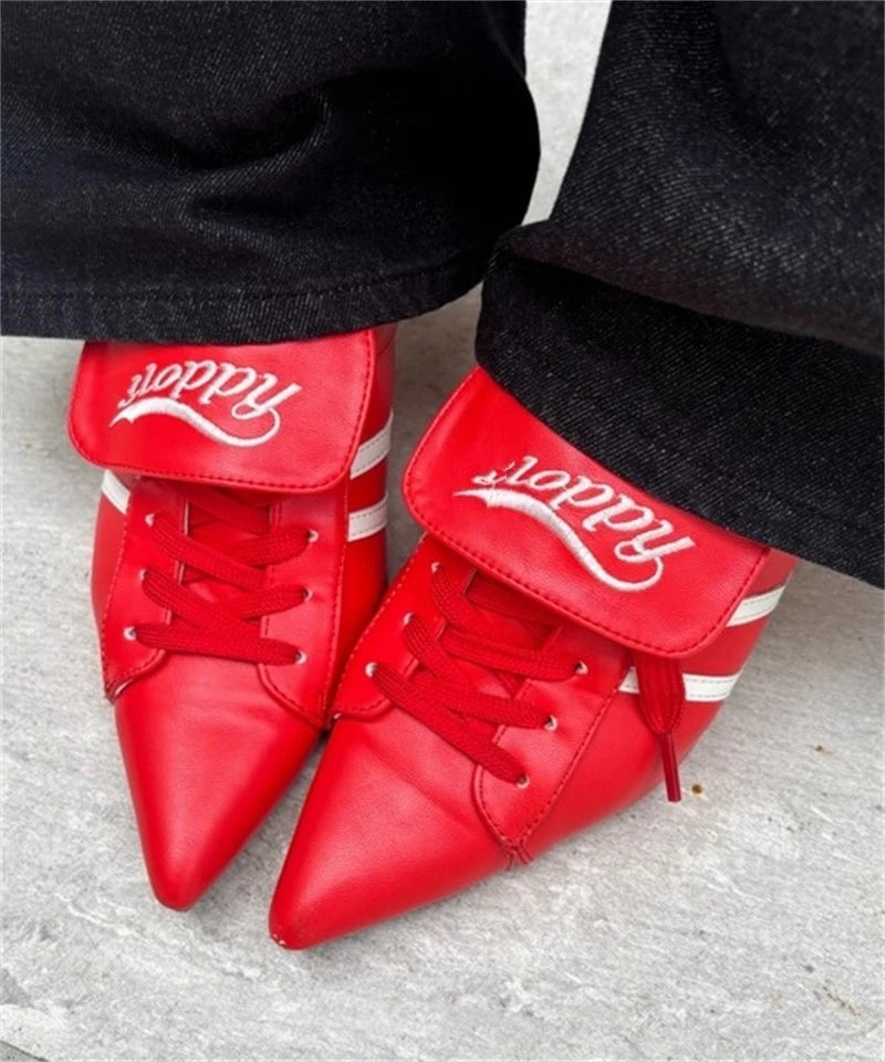 Niche Japanese Style Women's Sports High-heeles College Girls Pointed Mesh Strap Sport Single Shoes Strap Temperament High Heels