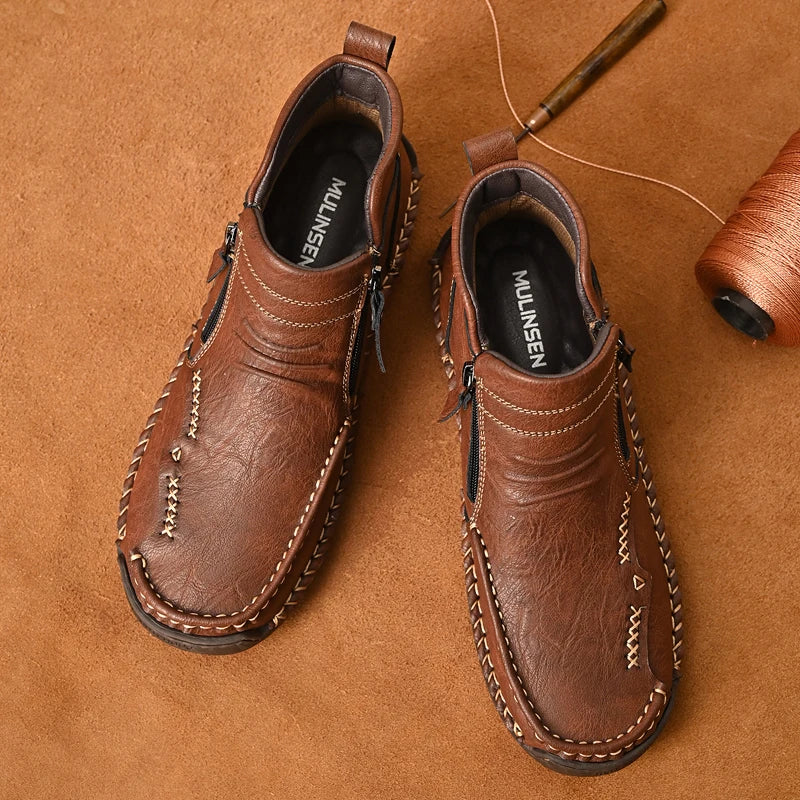 Men's Shoes Genuine Leather Luxury Slip on Shoe Handmade Ankle Boots Comfortable Timeless Winter Fashion Mid Cut Handmade Zipper Shoes