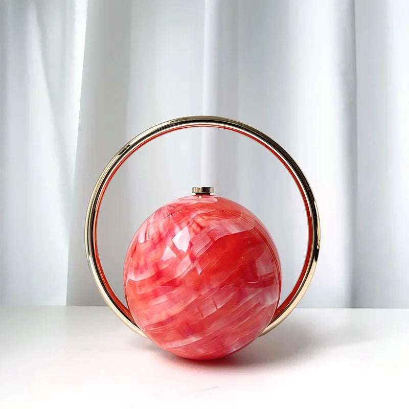  Designer Electroplating Circular Handle Handbag,Sphere Evening Elegant Clutch Purse,Women Fashion Marble Pattern Tote Bag