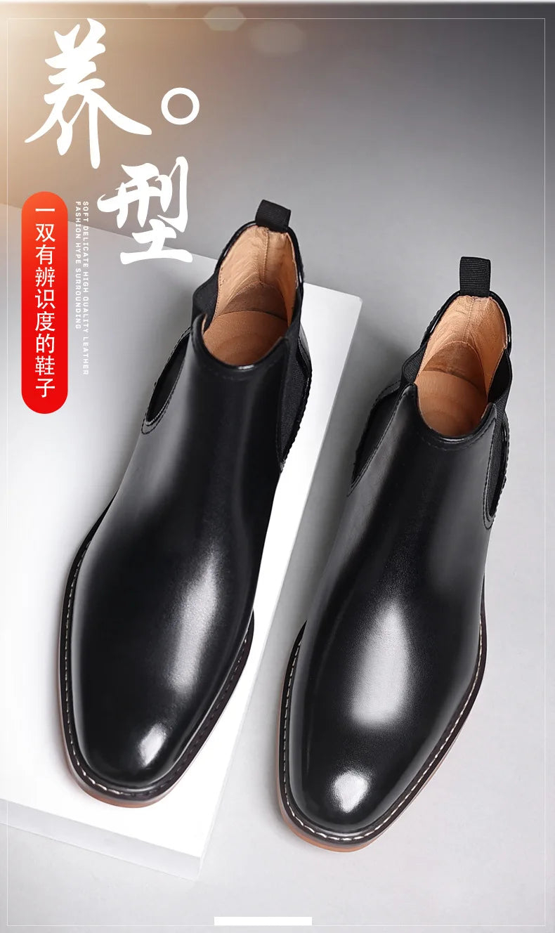 Elegant Men's Chelsea Boots Genuine Cow Leather Handmade Boot Shoes Work Shoes For Formal Dress Wedding Business Party New