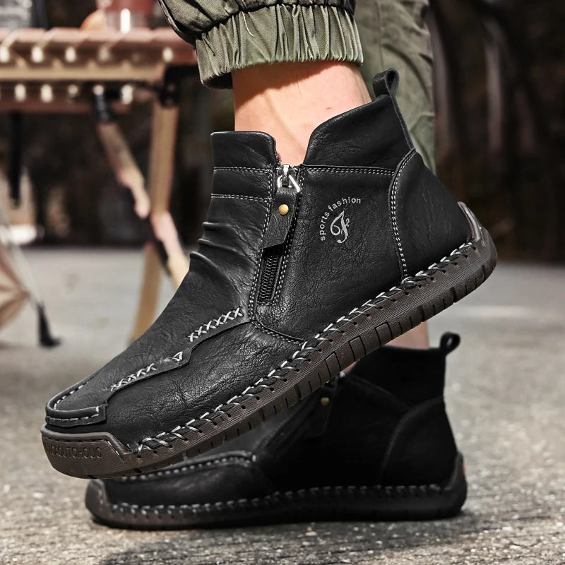 Men's Shoes Genuine Leather Luxury Slip on Shoe Handmade Ankle Boots Comfortable Timeless Winter Fashion Mid Cut Handmade Zipper Shoes