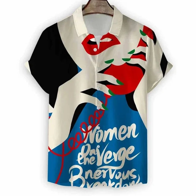 2024 New Beach Modern Girls Print Men's Shirt Casual Fashion Shirt Button Lapel Streetwear Oversized Men's Short Sleeve Shirt