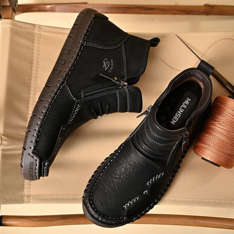 Men's Shoes Genuine Leather Luxury Slip on Shoe Handmade Ankle Boots Comfortable Timeless Winter Fashion Mid Cut Handmade Zipper Shoes