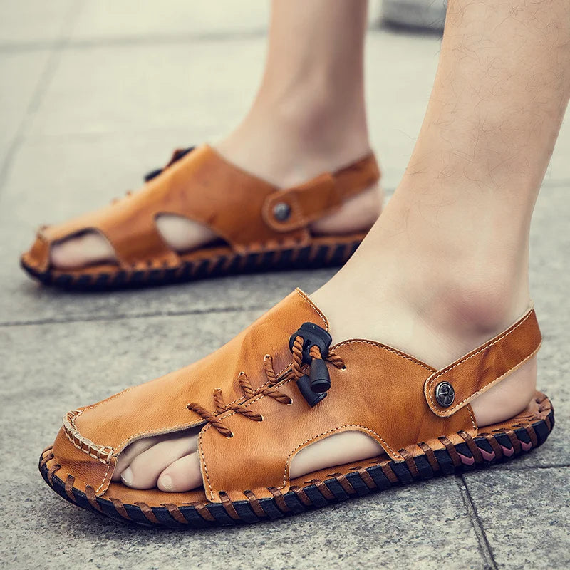 Fashion Mens Sandals Genuine Leather Summer Beach Slippers Male Non-Slip Soft Comfortable Outdoor Shoes High Quality Man Sandals