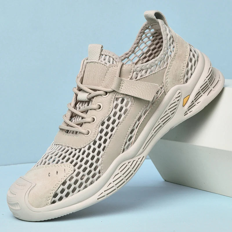 Breathable Men Casual Mesh Shoes Lightweight Summer Flats Comfortable Driving Shoes Simple Style Outdoor Walking Shoes Sneakers
