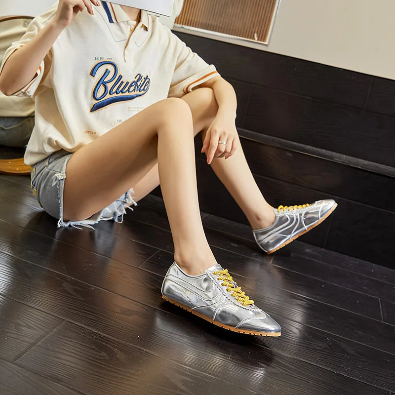 German Training Shoes Women 2025 New Genuine Leather Women Sneakers Flat Lace-up Retro Large Size Forrest Gump Shoes Women