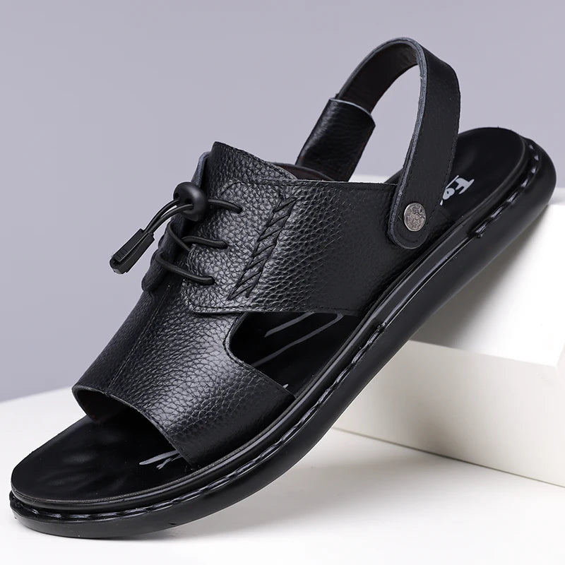 2026 Summer Fashionable Roman Style Comfortable Outdoor Soft Soled Leather Sandals New Men's Breathable and Non Slip Beach Shoes,