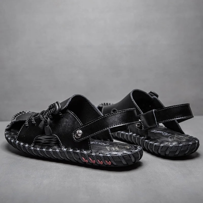 Fashion Mens Sandals Genuine Leather Summer Beach Slippers Male Non-Slip Soft Comfortable Outdoor Shoes High Quality Man Sandals