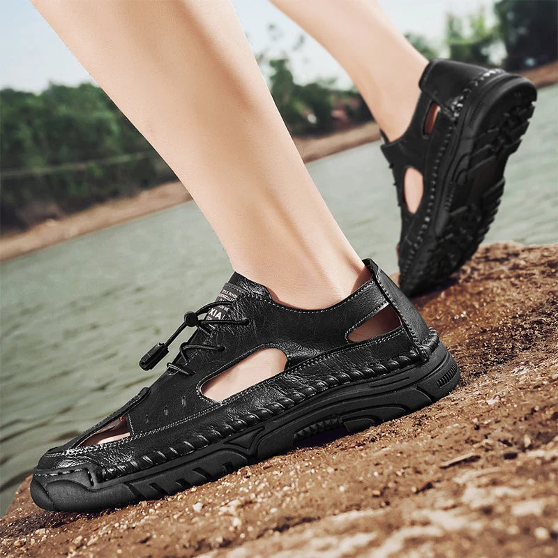 Summer Classic White Soft Bottom Handmade Stitching Beach Men's Shoes Outdoor Men's Comfortable Hollow Breathable Casual Shoes