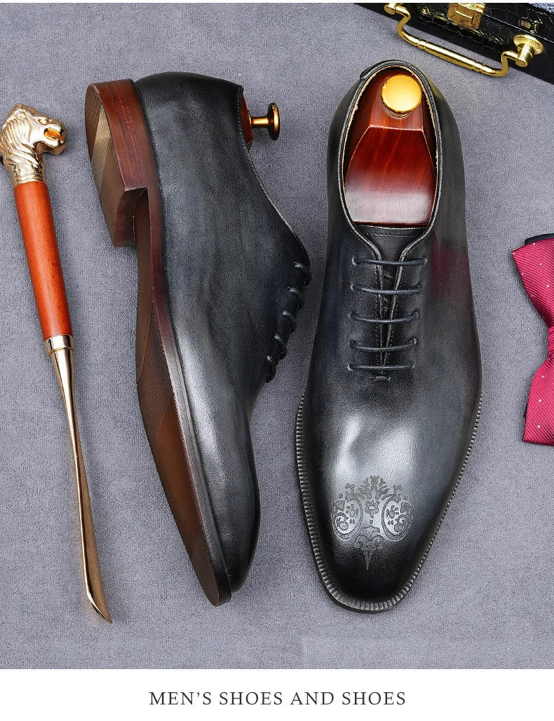 Elegant exclusive Men's Handmade Whole-Cut Leather Shoes | Genuine Cowhide, Leather Lining, Formal Business Wedding Dress Shoes