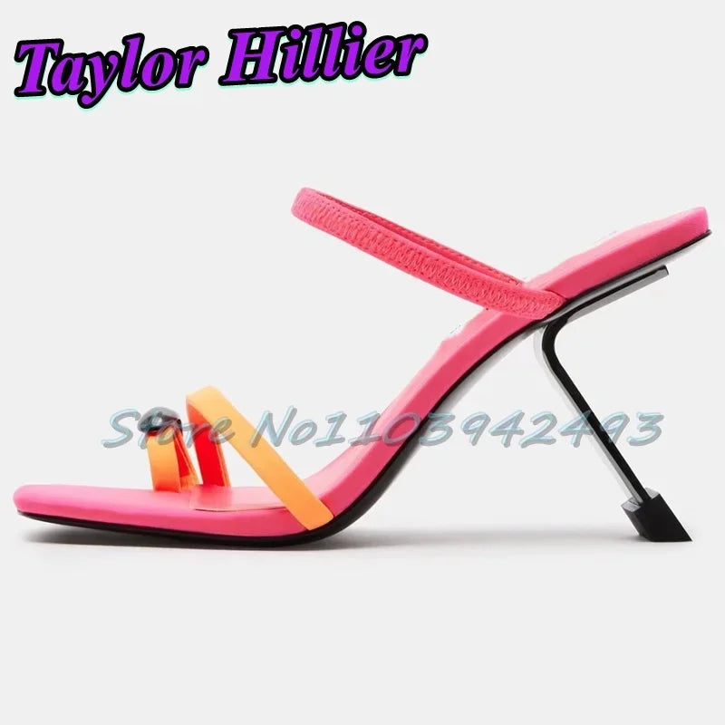Green Strappy Heeled Sandals Open Toe Heels Women Strange Heel Luxury Designer Shoes Summer Mules Slip On Sandalias De Mujer New
