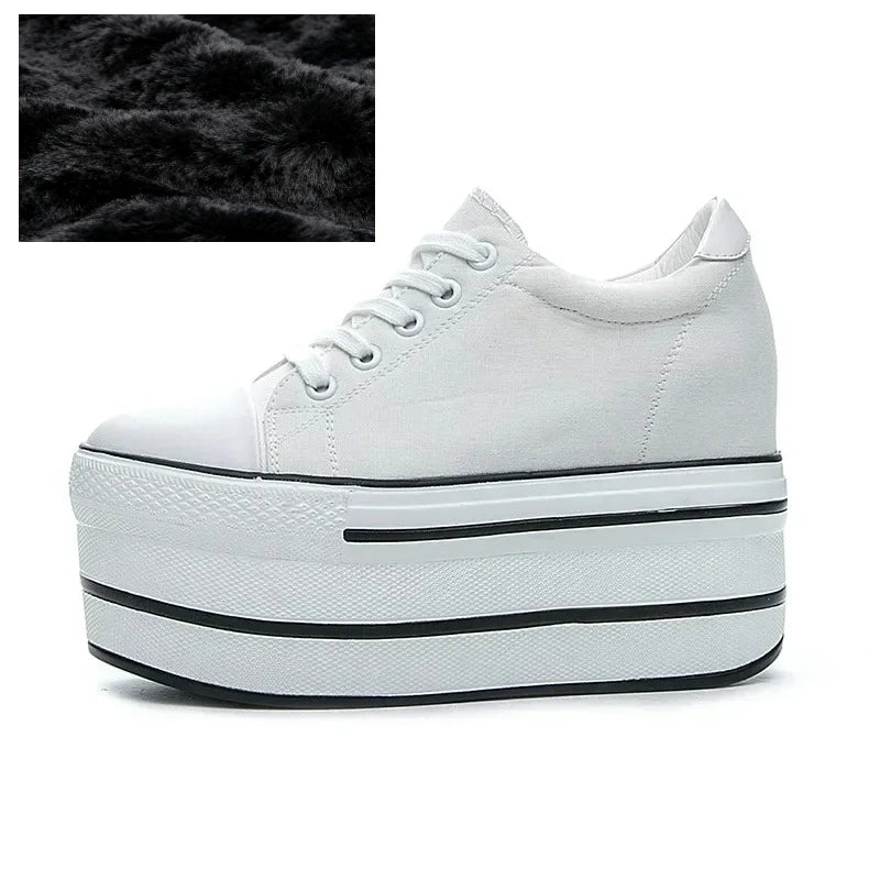 Fujin 7.5cm Fashion Canvas Shoes Breathable Women Super High Heel Sneakers Platform Shoes Women Autumn Autumn Women's Shoes