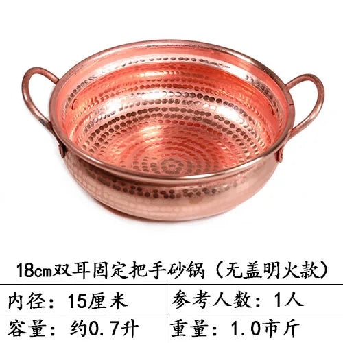 Handmade Pure Copper Double-Ear Rice Pot with Thickened Base Premium Heat Conduction Cookware for Noodles Soup Durable