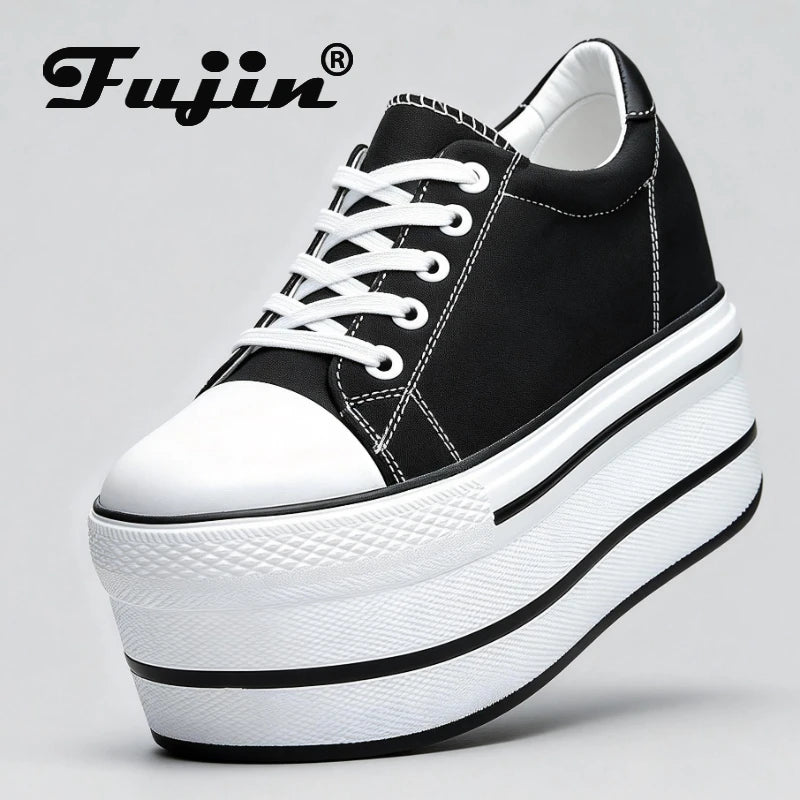 Fujin 7.5cm Fashion Canvas Shoes Breathable Women Super High Heel Sneakers Platform Shoes Women Autumn Autumn Women's Shoes