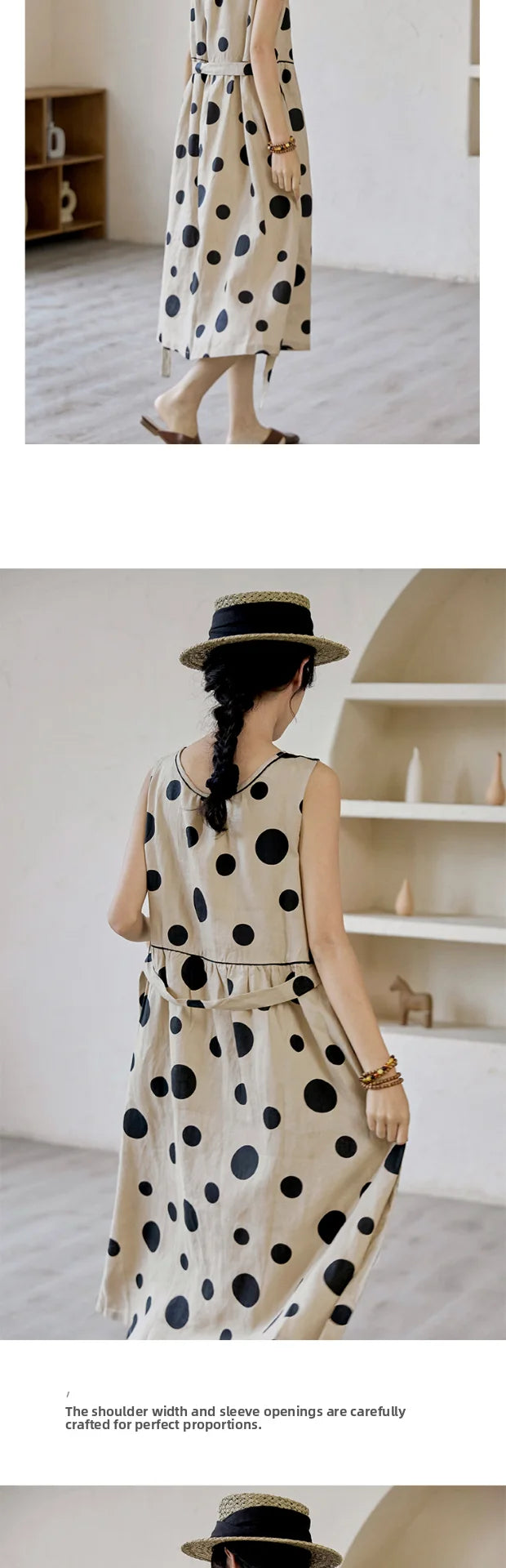 Faionable Polka Dot Svel Vest Dr Women's Summer Loose Forest System A-Line Midi Skirt Slimming Midi Dr