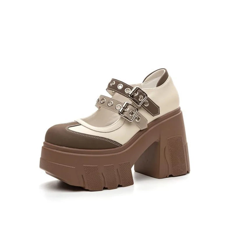 Rivet Strap Buckle Lolita Mary Janes Women Pumps Spring Summer Casual Platform Wedges 11cm High heels Girls Chunky Shoes