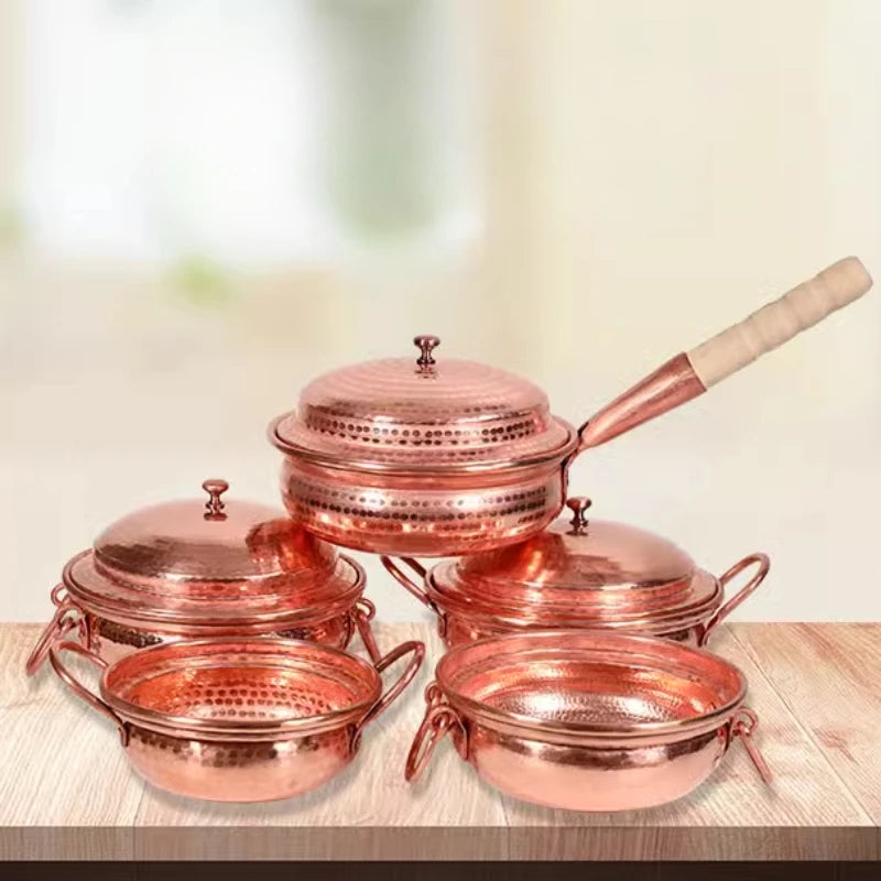 Handmade Pure Copper Double-Ear Rice Pot with Thickened Base Premium Heat Conduction Cookware for Noodles Soup Durable