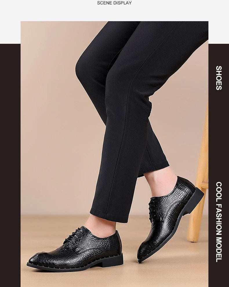 Genuine Leather Men Shoes Luxury Crocodile Skin Men's Dress Shoes Lace-Up Wedding Party Shoe Business Office Men Oxfords Shoes