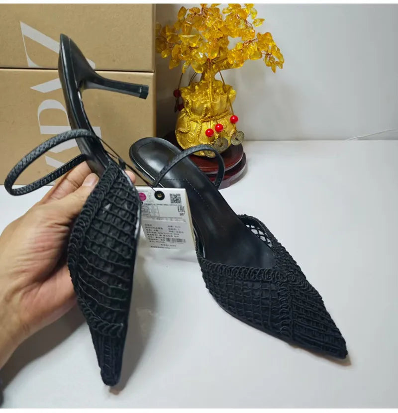 Ins style Fashion Weave Hollow out Women Pumps Summer Fashion Slingbacks Office Lady Thin High heels Elegant Party Prom Shoes