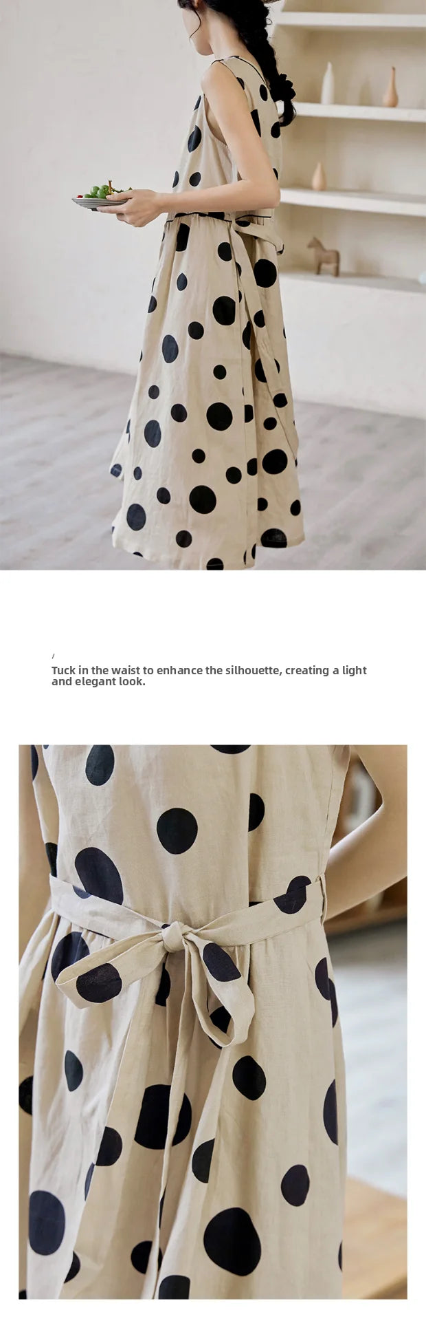 Faionable Polka Dot Svel Vest Dr Women's Summer Loose Forest System A-Line Midi Skirt Slimming Midi Dr