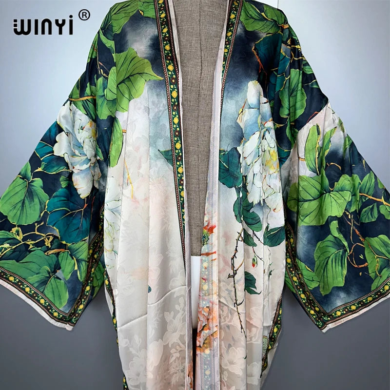WINYI High-quality Double-sided Print abaya dubai luxury Dress Beach Wear Boho Cardigan Elegant Sexy Holiday Long Sleeve Kimono