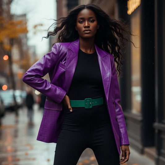 Mauroicardi Autumn Soft Luxury Matte Purple Crocodile Print Pu Leather Blazer Jacket Women Loose Casual Korean Fashion Clothes