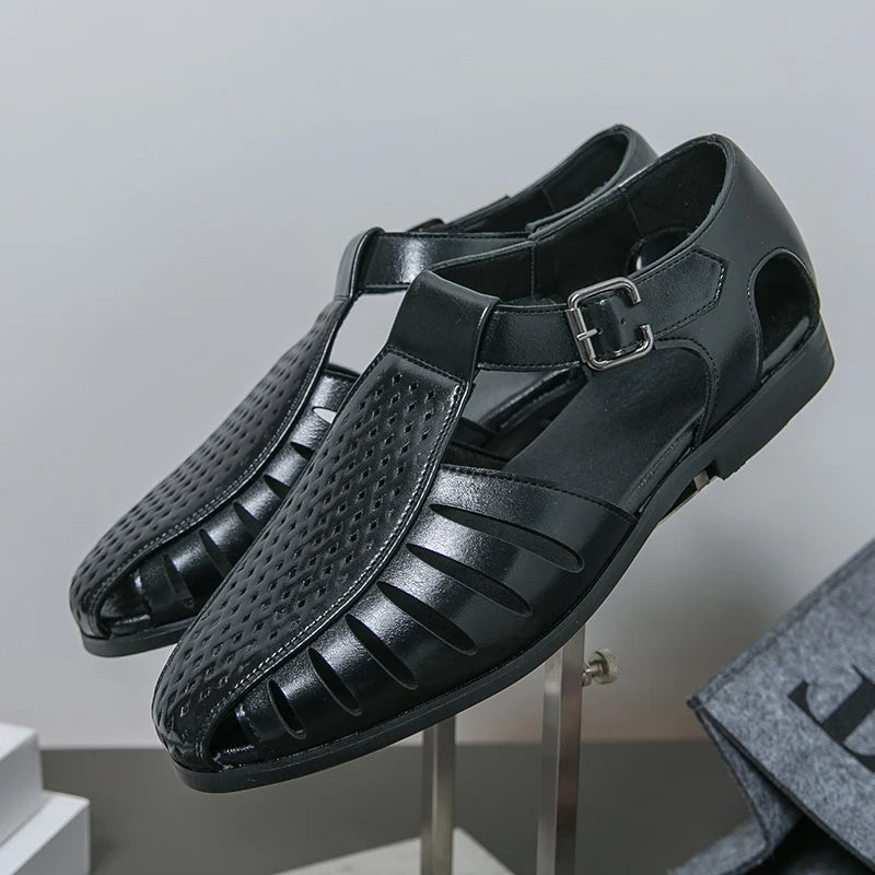 Brand's New Men's Summer Oversized Breathable Sandals Retro Pointed Men's Fashion Trend Hollowed Out Comfortable Leather Shoes
