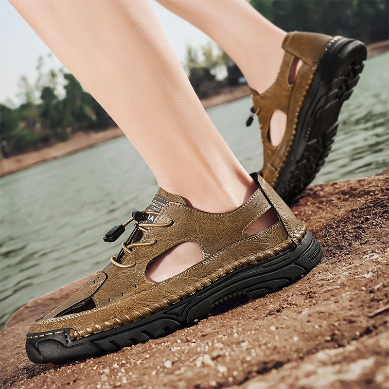Summer Classic White Soft Bottom Handmade Stitching Beach Men's Shoes Outdoor Men's Comfortable Hollow Breathable Casual Shoes
